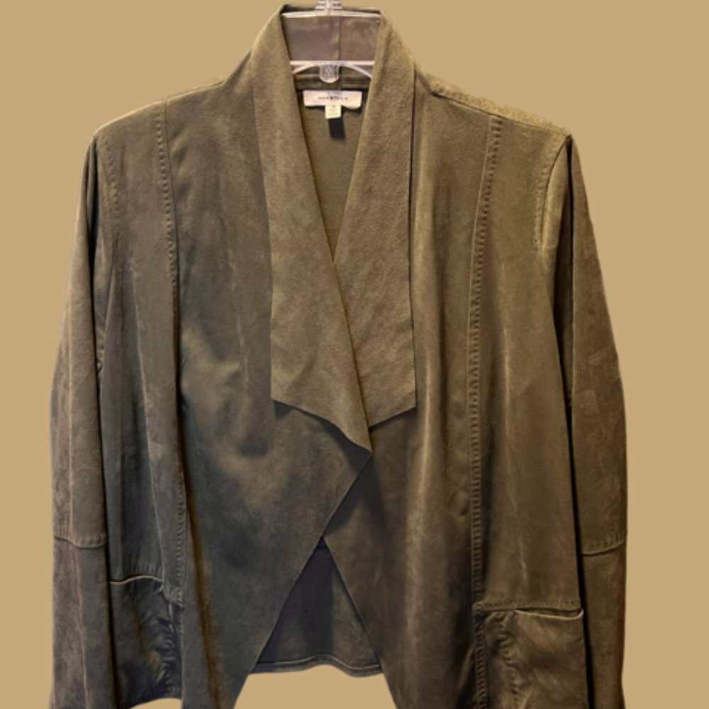 Max Studio Faux Suede Open Drape Cropped Jacket